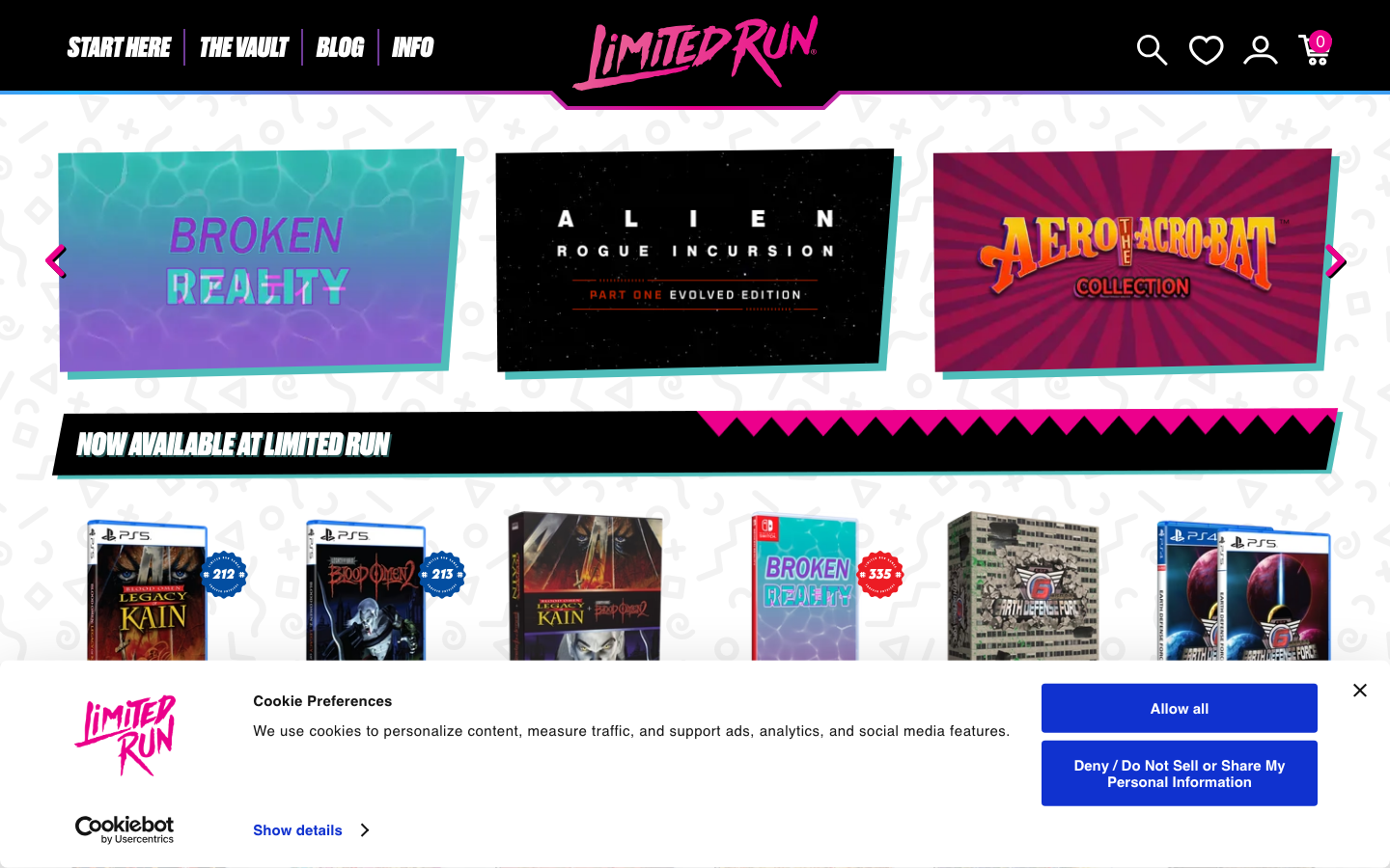 Limited Run Games Homepage